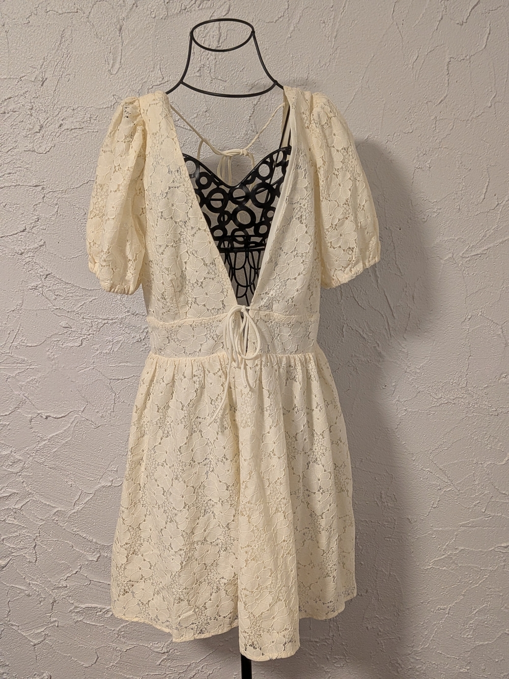 Windsor Ivory Lace Tie-Front Mini Dress XL NWT